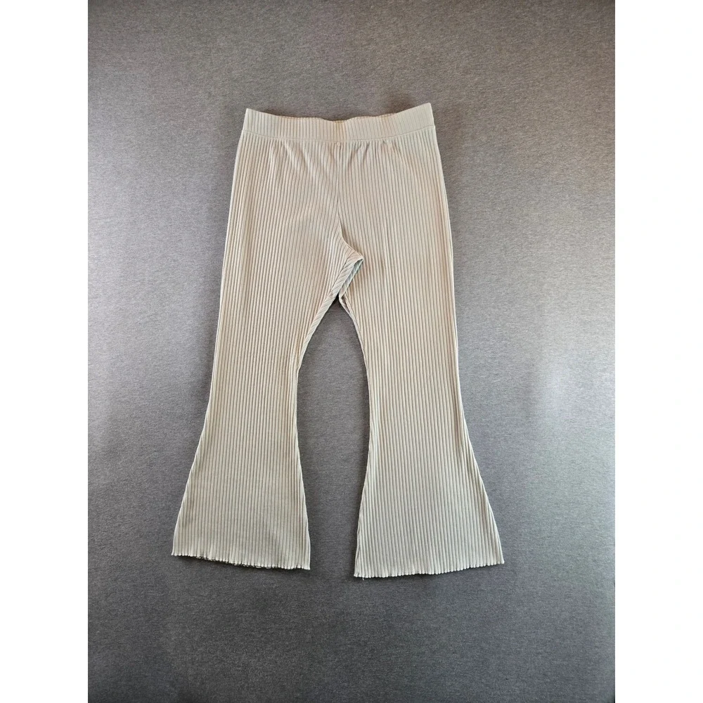 Nike Ribbed Knit‎ Flare Pants Womens XL Cream FN3169-020 High Rise Athleisure